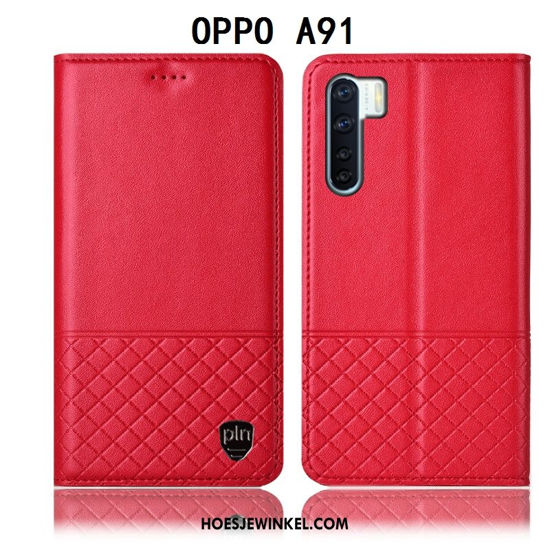 Oppo A91 Hoesje Mobiele Telefoon Hoes Leren Etui, Oppo A91 Hoesje Geel Bescherming