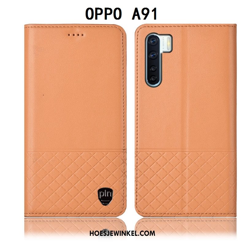 Oppo A91 Hoesje Mobiele Telefoon Hoes Leren Etui, Oppo A91 Hoesje Geel Bescherming