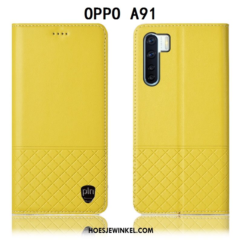 Oppo A91 Hoesje Mobiele Telefoon Hoes Leren Etui, Oppo A91 Hoesje Geel Bescherming