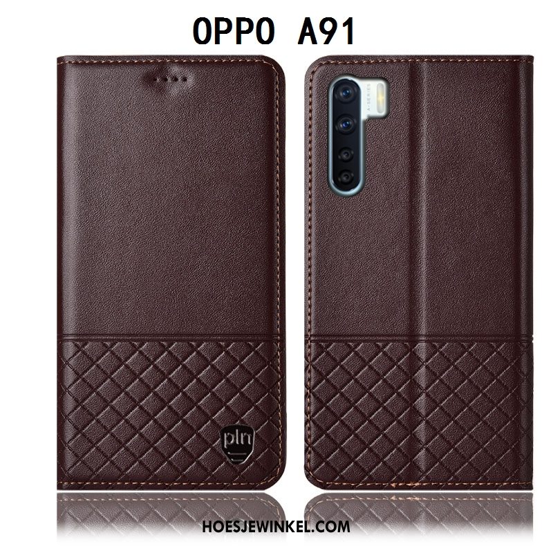 Oppo A91 Hoesje Mobiele Telefoon Hoes Leren Etui, Oppo A91 Hoesje Geel Bescherming