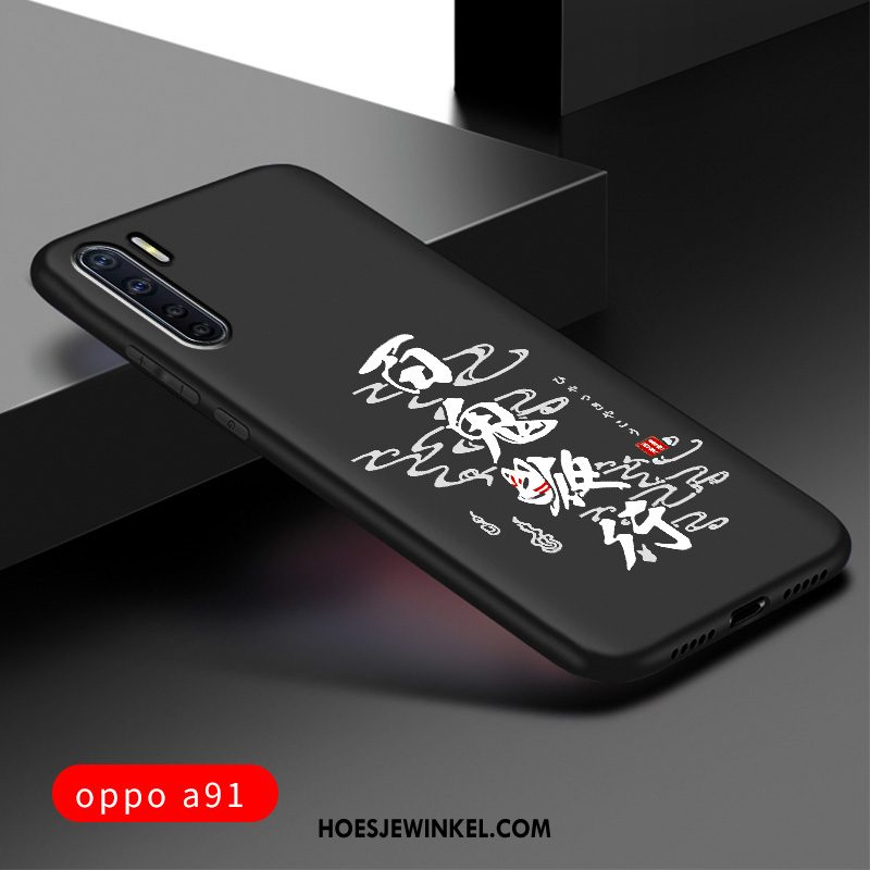 Oppo A91 Hoesje Net Red Zwart All Inclusive, Oppo A91 Hoesje Nieuw Bescherming