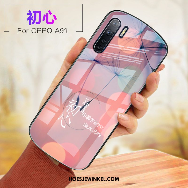 Oppo A91 Hoesje Roze Mobiele Telefoon Hoes, Oppo A91 Hoesje Glas Zacht