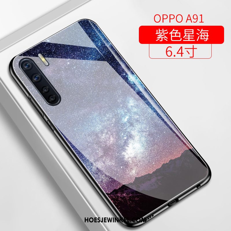 Oppo A91 Hoesje Sterrenhemel Scheppend Glas, Oppo A91 Hoesje Wind Trendy Merk