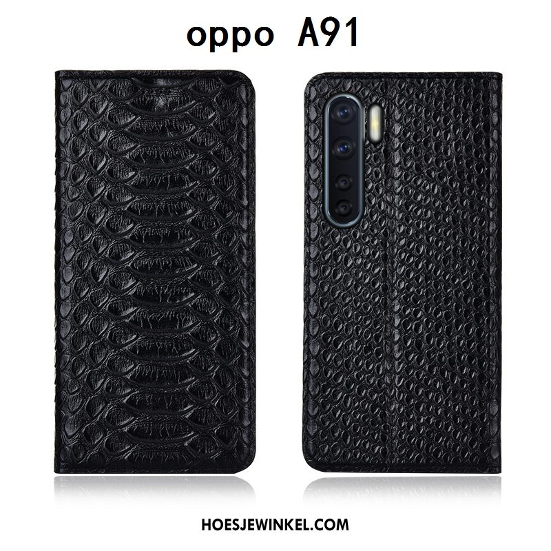 Oppo A91 Hoesje Zwart Anti-fall Hoes, Oppo A91 Hoesje Leren Etui All Inclusive