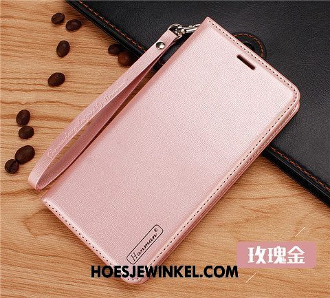 Oppo Ax5 Hoesje Roze Echt Leer Leren Etui, Oppo Ax5 Hoesje Kaart Zacht