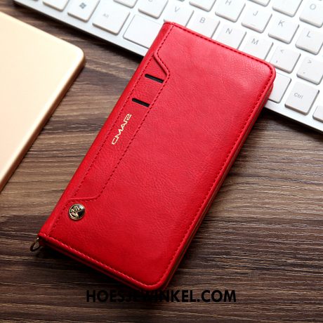 Oppo Ax7 Hoesje Bescherming Mobiele Telefoon Folio, Oppo Ax7 Hoesje Rood Leren Etui