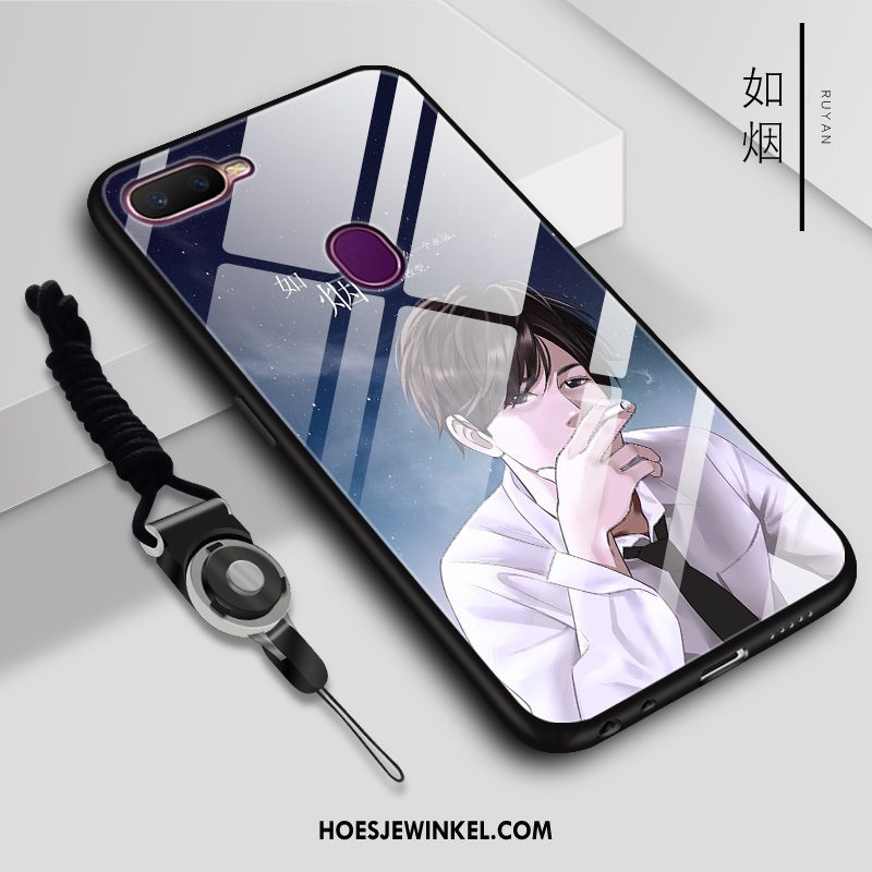 Oppo Ax7 Hoesje Glas Spotprent Donkerblauw, Oppo Ax7 Hoesje Mooie Mobiele Telefoon