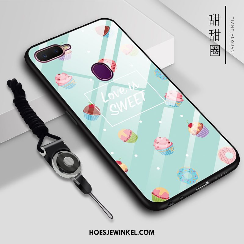 Oppo Ax7 Hoesje Glas Spotprent Donkerblauw, Oppo Ax7 Hoesje Mooie Mobiele Telefoon