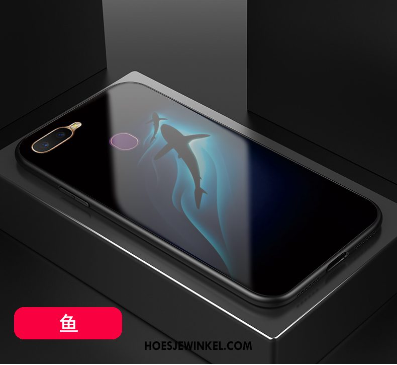 Oppo Ax7 Hoesje Spotprent Zwart Zoet, Oppo Ax7 Hoesje Glas Net Red