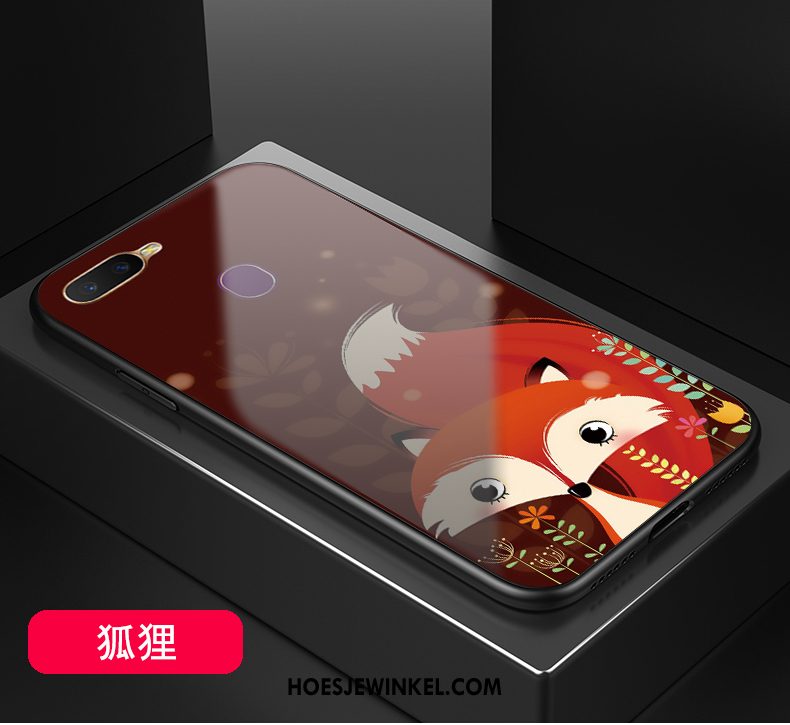 Oppo Ax7 Hoesje Spotprent Zwart Zoet, Oppo Ax7 Hoesje Glas Net Red