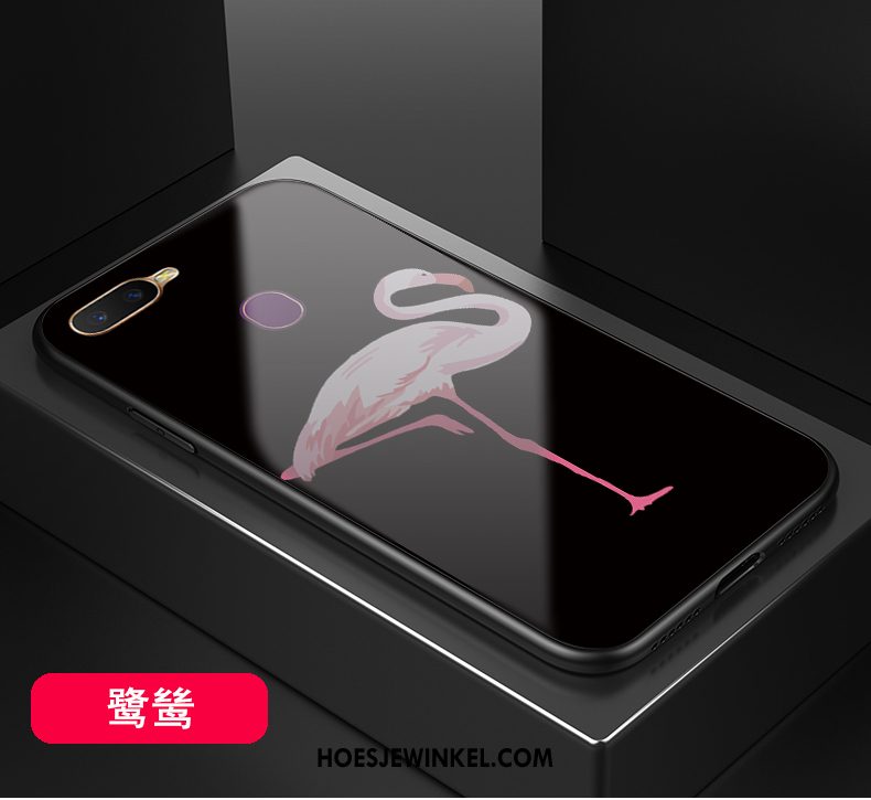 Oppo Ax7 Hoesje Spotprent Zwart Zoet, Oppo Ax7 Hoesje Glas Net Red