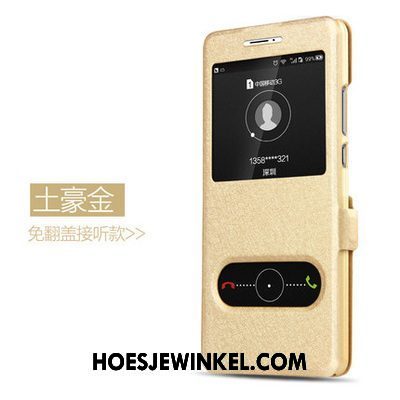 Oppo F5 Hoesje Clamshell Bescherming Goud, Oppo F5 Hoesje Leren Etui Hoes