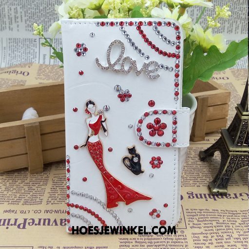 Oppo F5 Hoesje Rood Mobiele Telefoon Folio, Oppo F5 Hoesje Leren Etui Met Strass