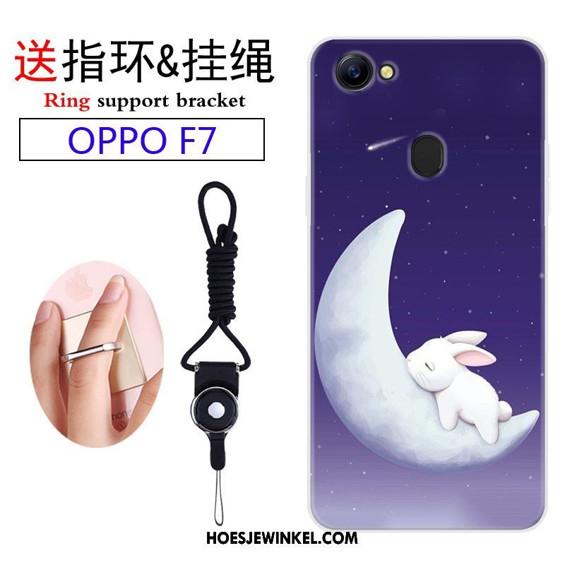 Oppo F7 Hoesje Mobiele Telefoon Hanger Purper, Oppo F7 Hoesje Spotprent Siliconen