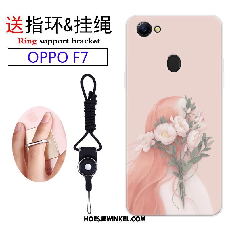 Oppo F7 Hoesje Mobiele Telefoon Hanger Purper, Oppo F7 Hoesje Spotprent Siliconen