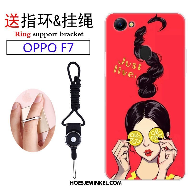 Oppo F7 Hoesje Mobiele Telefoon Hanger Purper, Oppo F7 Hoesje Spotprent Siliconen