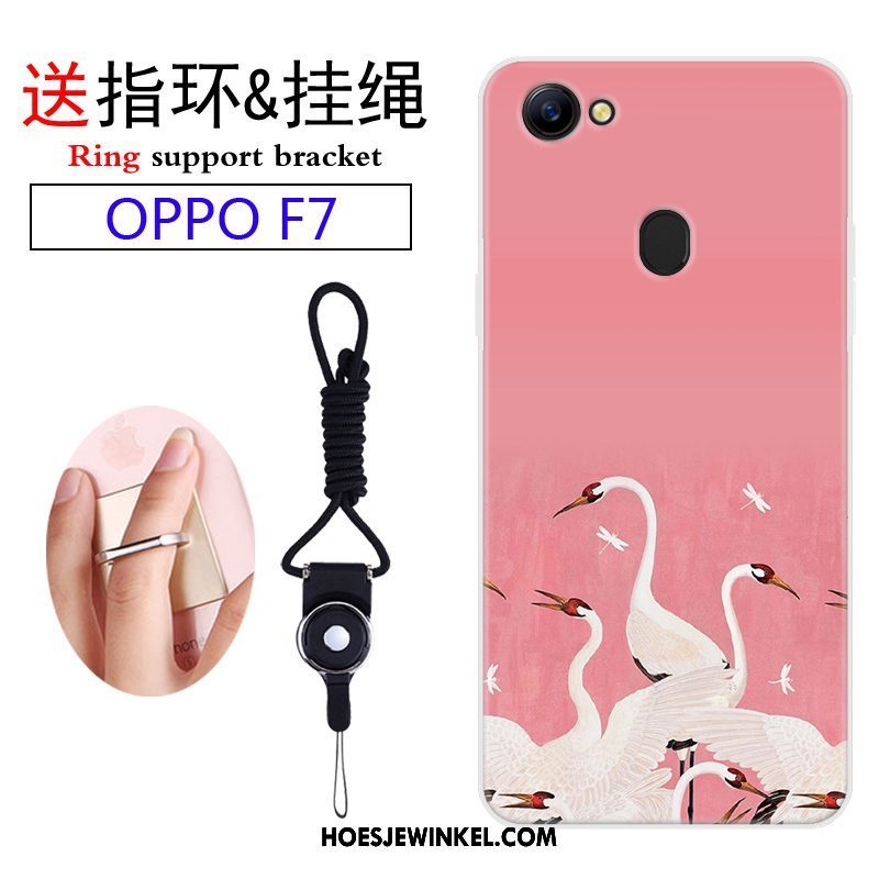 Oppo F7 Hoesje Mobiele Telefoon Hanger Purper, Oppo F7 Hoesje Spotprent Siliconen