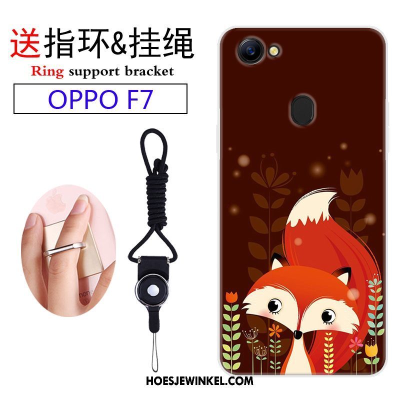 Oppo F7 Hoesje Mobiele Telefoon Hanger Purper, Oppo F7 Hoesje Spotprent Siliconen