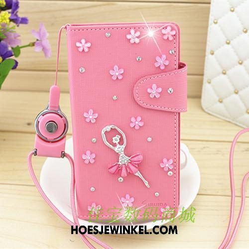 Oppo F9 Starry Hoesje Kaart Folio Hoes, Oppo F9 Starry Hoesje Rood Leren Etui