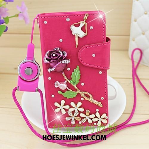 Oppo F9 Starry Hoesje Kaart Folio Hoes, Oppo F9 Starry Hoesje Rood Leren Etui