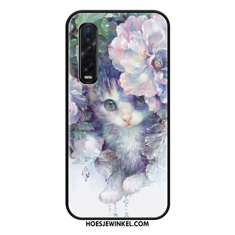 Oppo Find X2 Pro Hoesje Bloemen Groen Leer, Oppo Find X2 Pro Hoesje Scheppend Siliconen