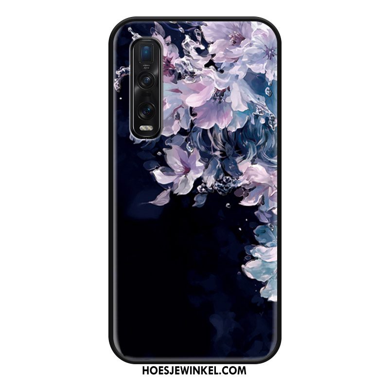 Oppo Find X2 Pro Hoesje Bloemen Groen Leer, Oppo Find X2 Pro Hoesje Scheppend Siliconen