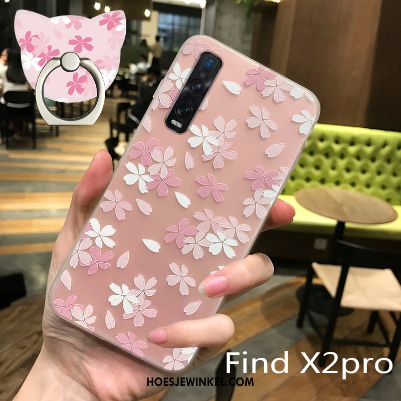 Oppo Find X2 Pro Hoesje Leer Kers Wind, Oppo Find X2 Pro Hoesje Schrobben Siliconen