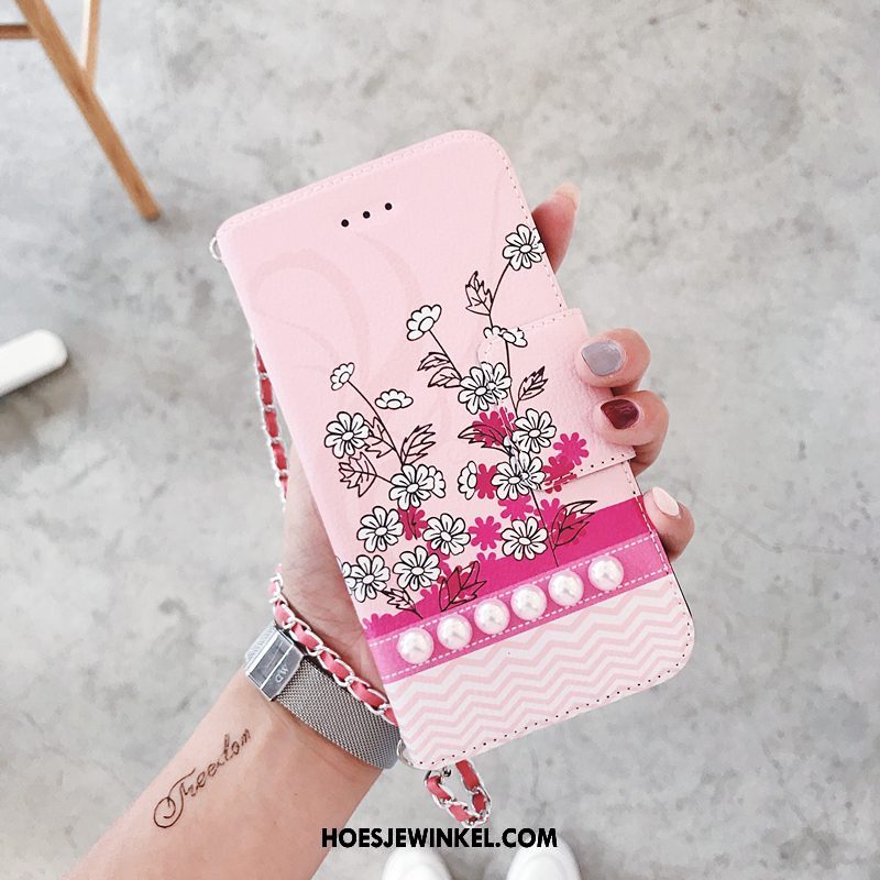 Oppo R11s Hoesje Leren Etui Bloemen Folio, Oppo R11s Hoesje Parel Mobiele Telefoon