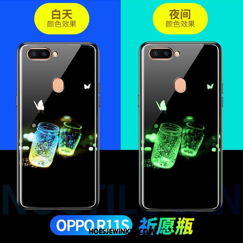 Oppo R11s Hoesje Lichtende Zwart Anti-fall, Oppo R11s Hoesje Glas Mobiele Telefoon