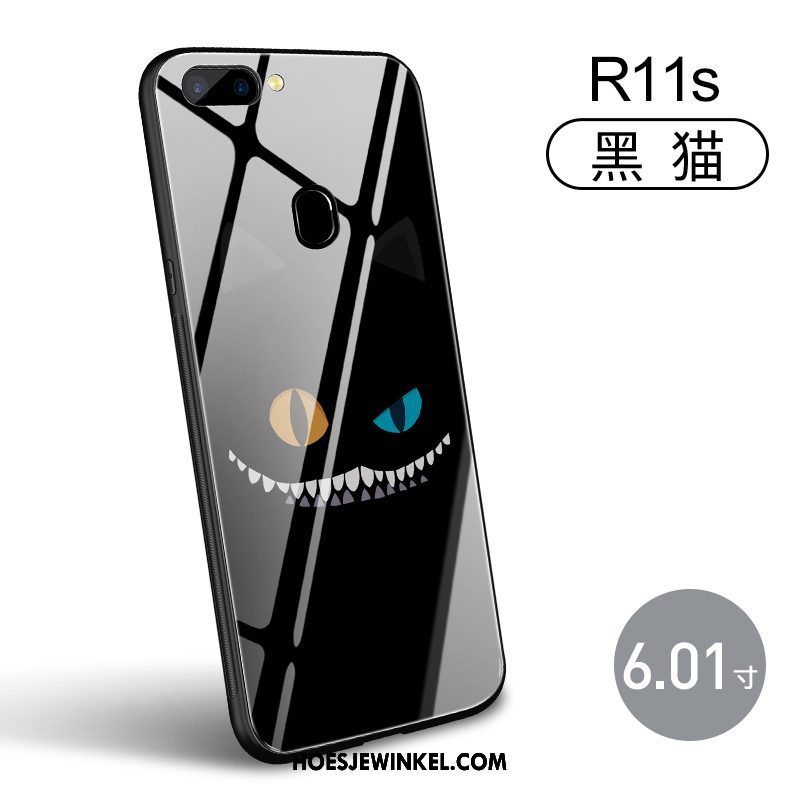 Oppo R11s Hoesje Trendy Merk Glas Zwart, Oppo R11s Hoesje Hoes Persoonlijk