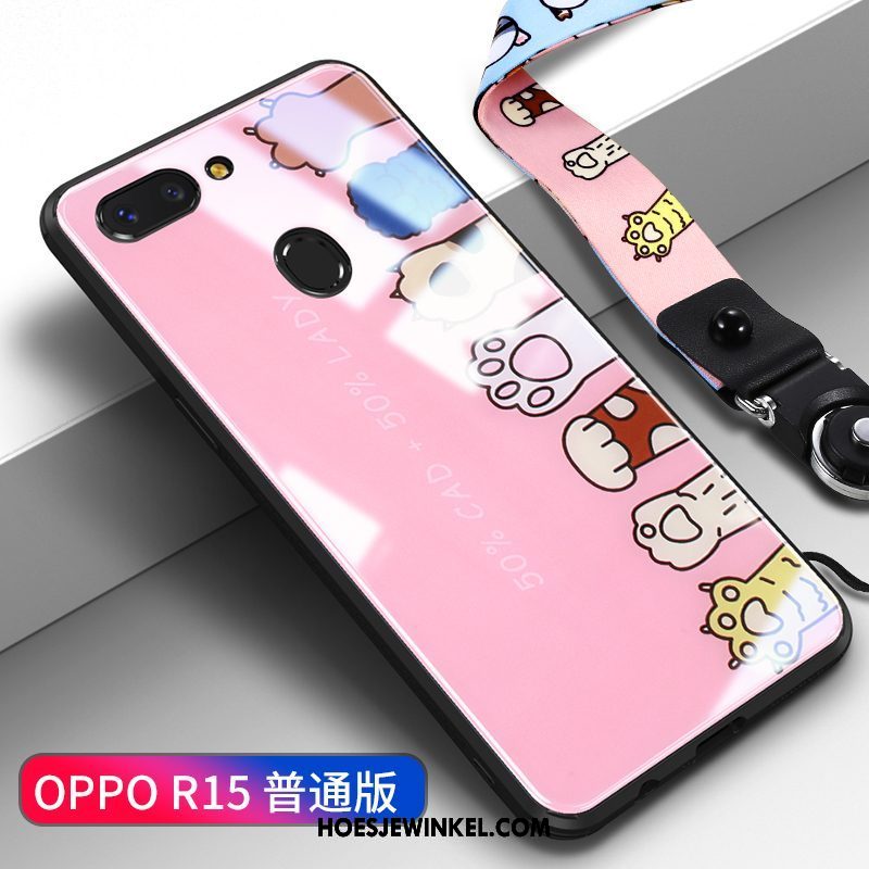 Oppo R15 Hoesje Anti-fall Glas Net Red, Oppo R15 Hoesje Mobiele Telefoon Hoes