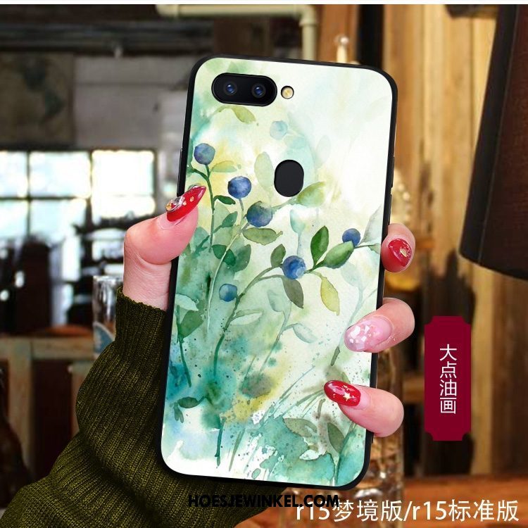 Oppo R15 Hoesje Kleur Inkt Groen, Oppo R15 Hoesje Gehard Glas Scheppend