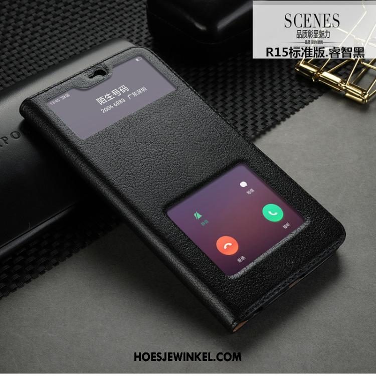 Oppo R15 Hoesje Koe Hoes Leren Etui, Oppo R15 Hoesje Bescherming Anti-fall