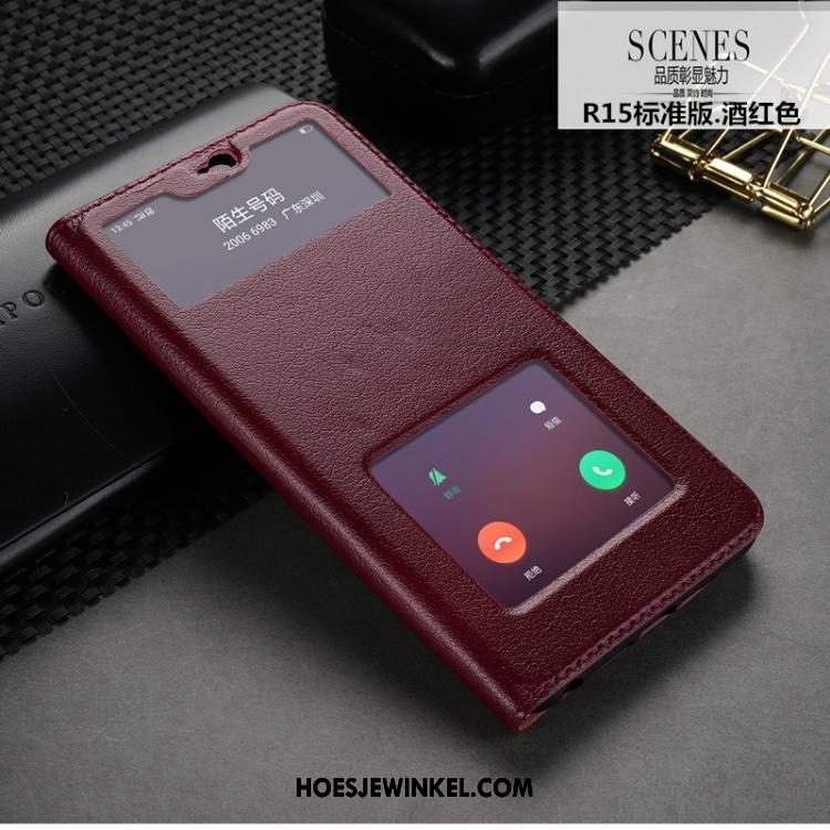 Oppo R15 Hoesje Koe Hoes Leren Etui, Oppo R15 Hoesje Bescherming Anti-fall