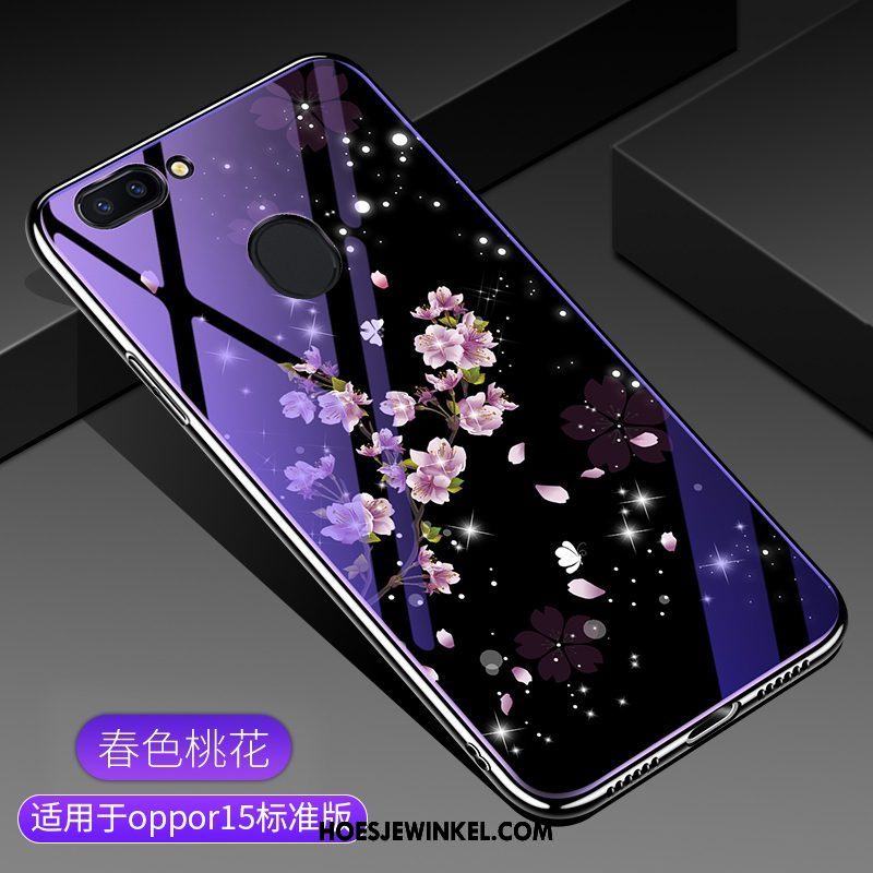 Oppo R15 Hoesje Persoonlijk Trendy Merk Donkerblauw, Oppo R15 Hoesje Hanger Hoes