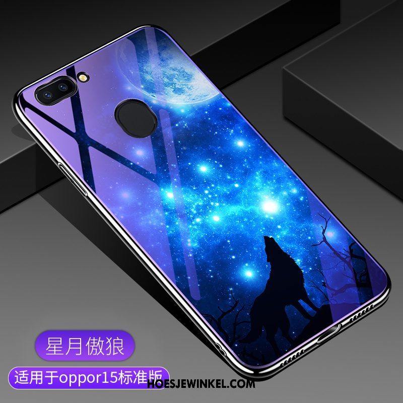 Oppo R15 Hoesje Persoonlijk Trendy Merk Donkerblauw, Oppo R15 Hoesje Hanger Hoes