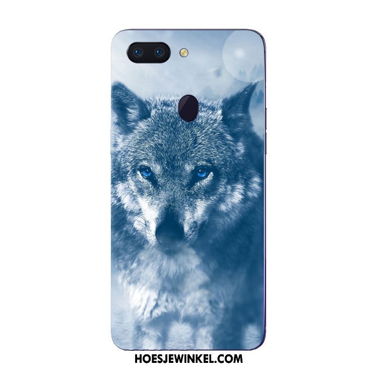 Oppo R15 Pro Hoesje Mobiele Telefoon Donkerblauw Trend, Oppo R15 Pro Hoesje Zacht Wolf