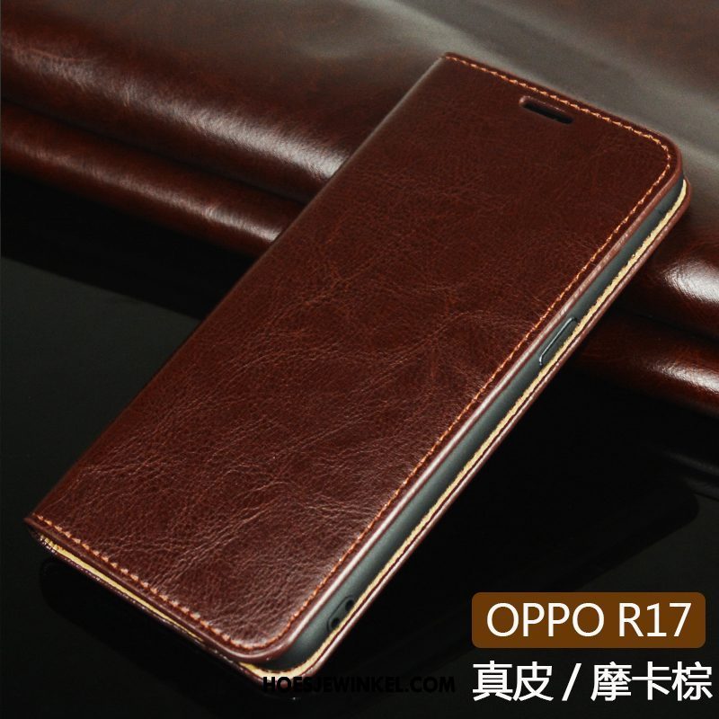 Oppo R17 Hoesje Leren Etui Echt Leer Bedrijf, Oppo R17 Hoesje Goud Mobiele Telefoon