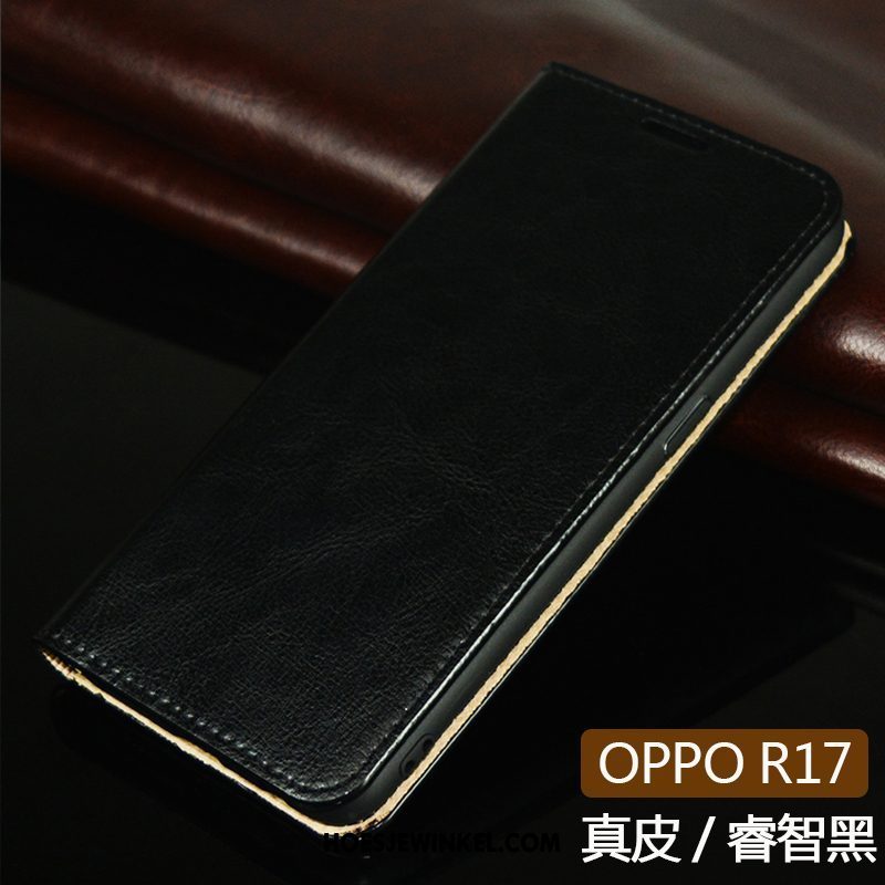 Oppo R17 Hoesje Leren Etui Echt Leer Bedrijf, Oppo R17 Hoesje Goud Mobiele Telefoon