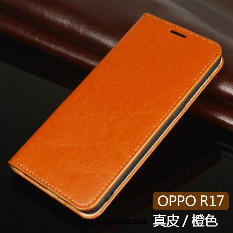 Oppo R17 Hoesje Leren Etui Echt Leer Bedrijf, Oppo R17 Hoesje Goud Mobiele Telefoon