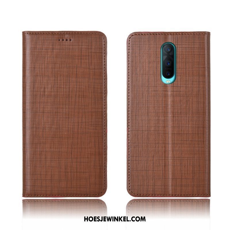 Oppo R17 Pro Hoesje Blauw Leren Etui Anti-fall, Oppo R17 Pro Hoesje Echt Leer Clamshell
