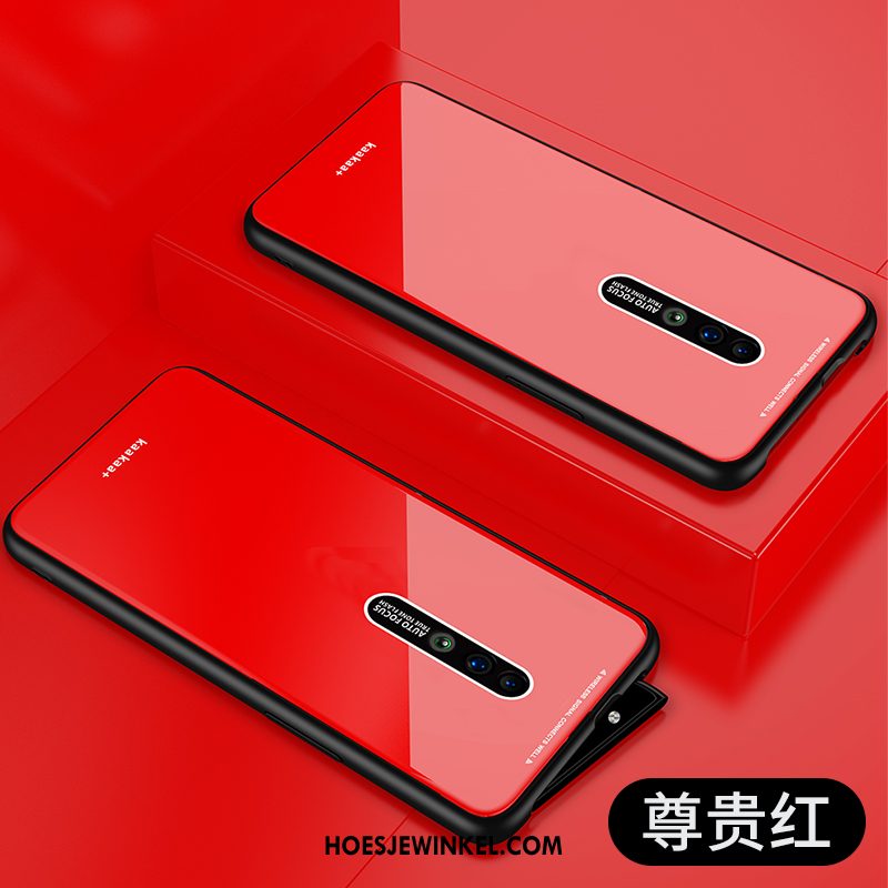 Oppo Reno 10x Zoom Hoesje Rood Hoes Eenvoudige, Oppo Reno 10x Zoom Hoesje Glas Mobiele Telefoon