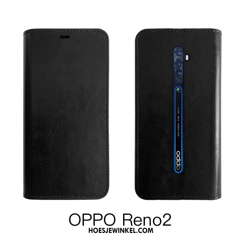 Oppo Reno 2 Hoesje Bescherming Zwart Koe, Oppo Reno 2 Hoesje All Inclusive Folio