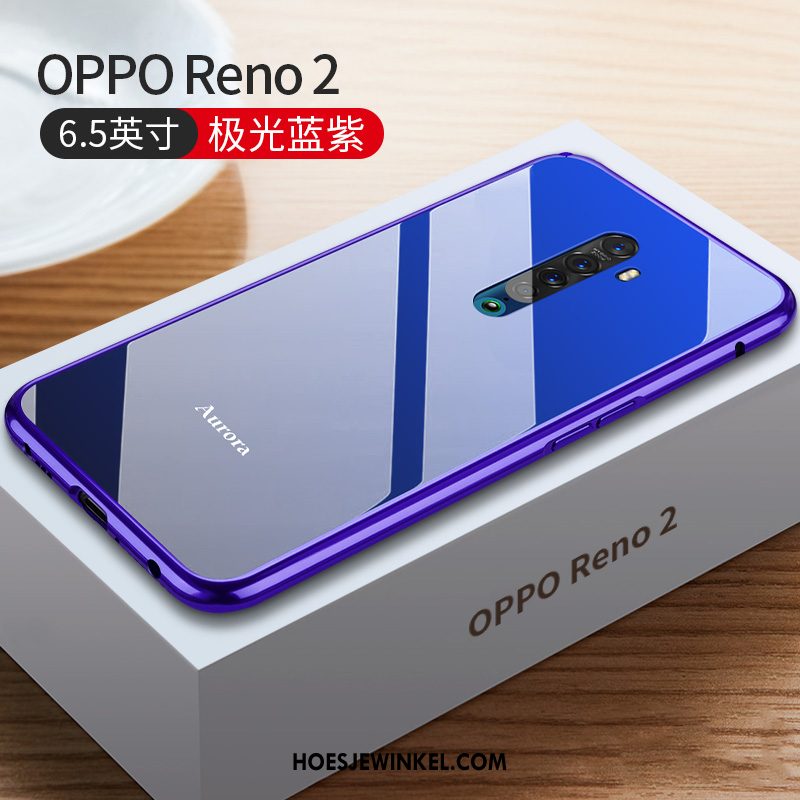 Oppo Reno 2 Hoesje Metaal Mobiele Telefoon Omlijsting, Oppo Reno 2 Hoesje Anti-fall Net Red