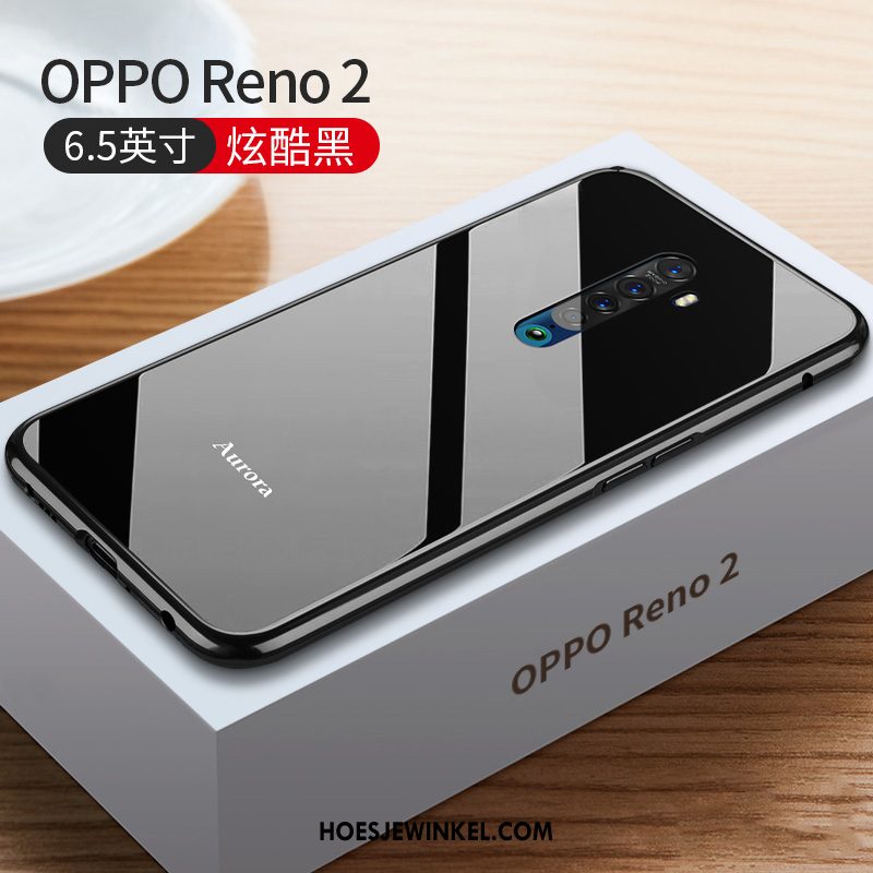 Oppo Reno 2 Hoesje Metaal Mobiele Telefoon Omlijsting, Oppo Reno 2 Hoesje Anti-fall Net Red