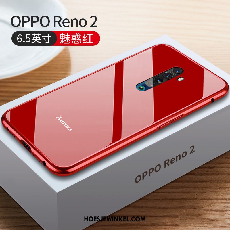 Oppo Reno 2 Hoesje Metaal Mobiele Telefoon Omlijsting, Oppo Reno 2 Hoesje Anti-fall Net Red