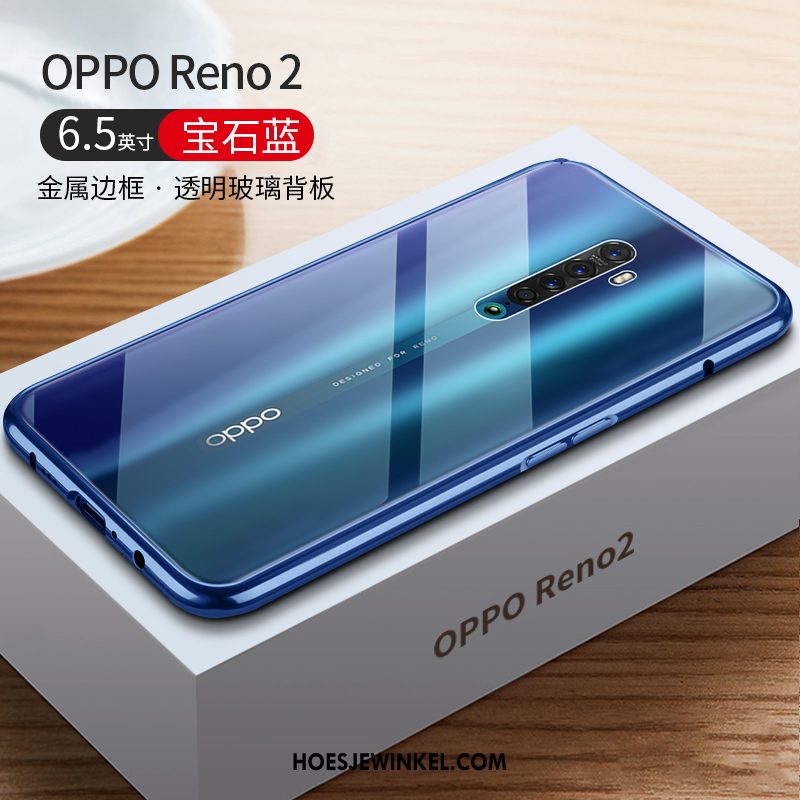 Oppo Reno 2 Hoesje Metaal Mobiele Telefoon Omlijsting, Oppo Reno 2 Hoesje Anti-fall Net Red