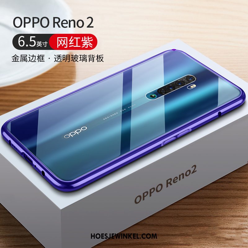 Oppo Reno 2 Hoesje Metaal Mobiele Telefoon Omlijsting, Oppo Reno 2 Hoesje Anti-fall Net Red