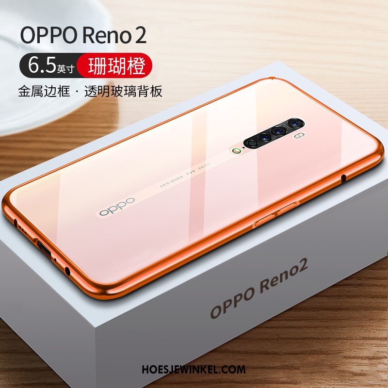 Oppo Reno 2 Hoesje Metaal Mobiele Telefoon Omlijsting, Oppo Reno 2 Hoesje Anti-fall Net Red