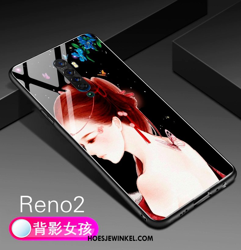 Oppo Reno 2 Hoesje Roze Siliconen Schrobben, Oppo Reno 2 Hoesje Bloemen Anti-fall